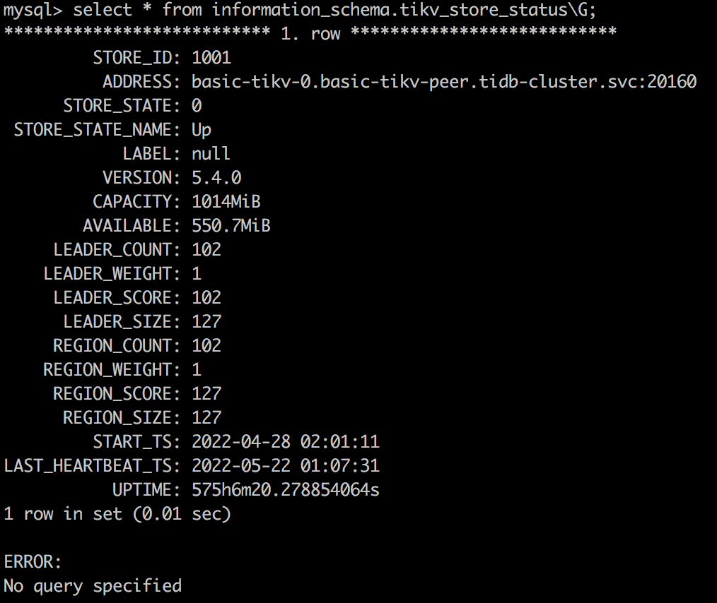 查询 Tikv 存储状态